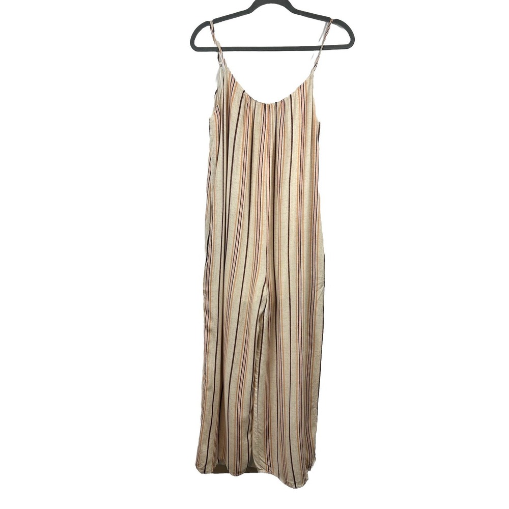 VICI BFF Pocketed Striped Jumpsuit S Boho Coastal Cottagecore Wide Leg Linenlook